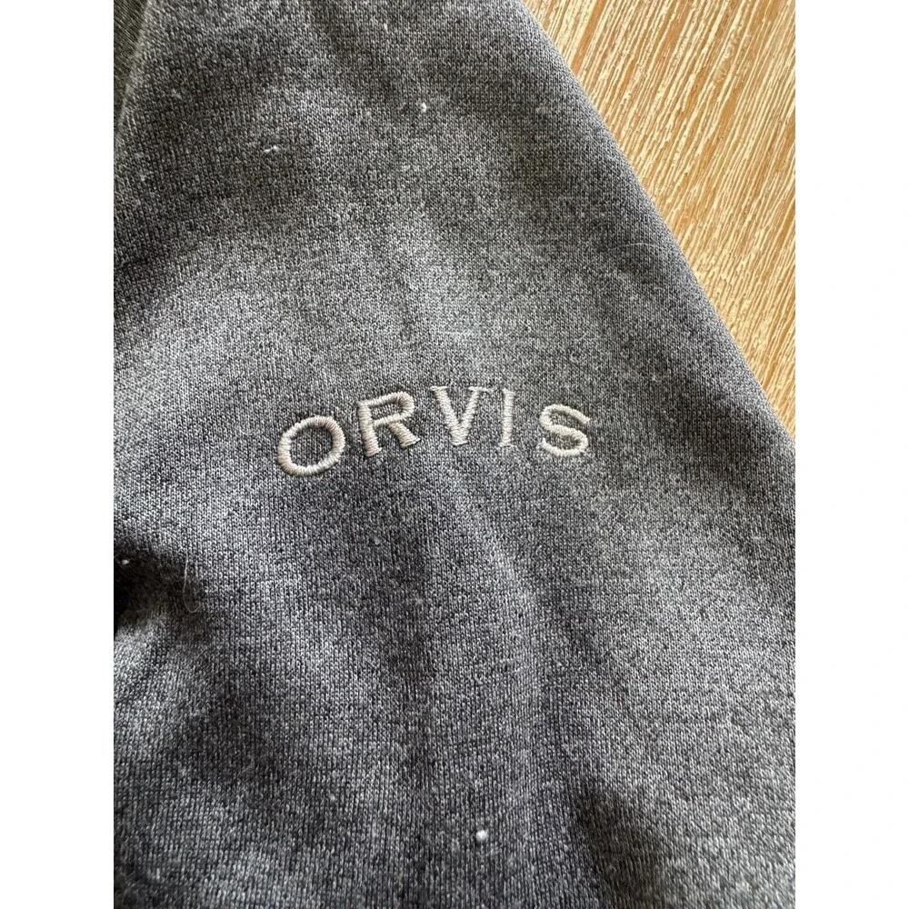 Orvis Mens Medium Hybrid Mixed Media Jacket Gray Puffer Fleece Full Zip Flaws